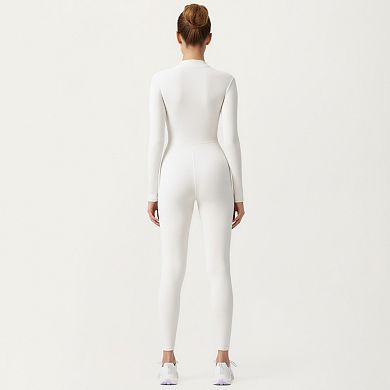 Women's Long Sleeve Full Length Active Romper with Front Half Zip and Sculpted One-Piece Fit