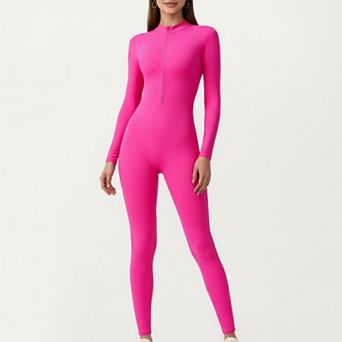 Women's Long Sleeve Full Length Active Romper with Front Half Zip and Sculpted One-Piece Fit