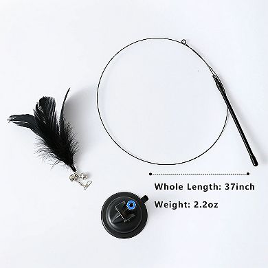 Cat Feather Teaser Toy with Suction Cup Base - Interactive Wand Toy with Bell for Indoor Cats