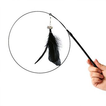 Cat Feather Teaser Toy with Suction Cup Base - Interactive Wand Toy with Bell for Indoor Cats