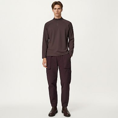 Men's Long Sleeve Quarter Zip Pullover with Mock Neck and Relaxed Athletic Fit