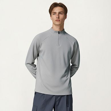 Men's Long Sleeve Quarter Zip Pullover with Mock Neck and Relaxed Athletic Fit