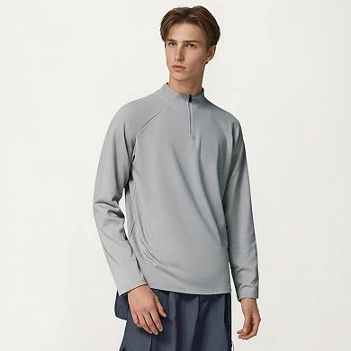 Men's Long Sleeve Quarter Zip Pullover with Mock Neck and Relaxed Athletic Fit