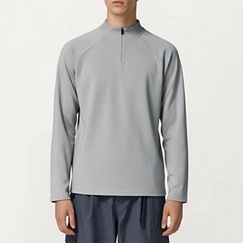 Men's Long Sleeve Quarter Zip Pullover with Mock Neck and Relaxed Athletic Fit