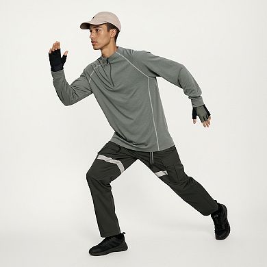 Men's Long Sleeve Half Zip Athletic Top with Stand Collar and Thumbhole Cuffs