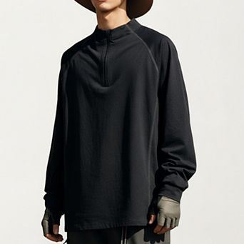 Men's Long Sleeve Half Zip Athletic Top with Stand Collar and Thumbhole Cuffs
