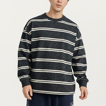 Men's Striped Crewneck Sweatshirt with Ribbed Trim and Relaxed Fit
