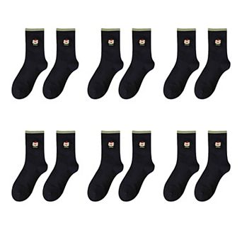 Womens Comfortable Cotton Crew Socks 6 Pairs Soft Embroidered Bear Design