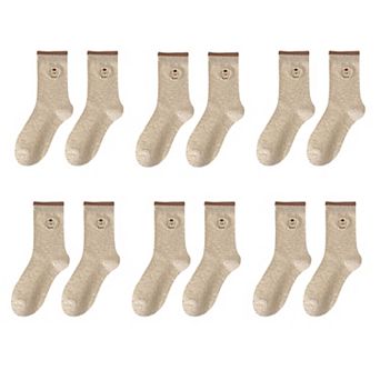 Womens Comfortable Cotton Crew Socks 6 Pairs Soft Embroidered Bear Design