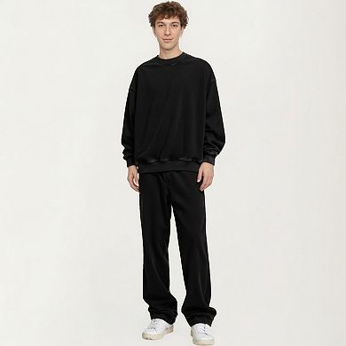 Men's Crewneck Sweatshirt with Ribbed Trim and Relaxed Fit