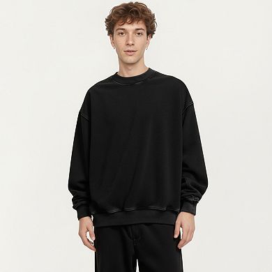 Men's Crewneck Sweatshirt with Ribbed Trim and Relaxed Fit