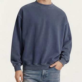 Men's Crewneck Sweatshirt with Ribbed Trim and Relaxed Fit