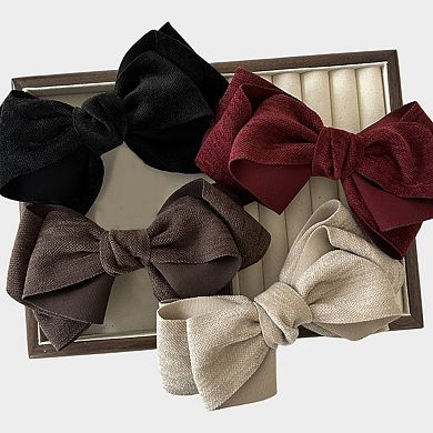 Womens Linen Style Fabric Bow Hair Clips 2 Pack Long Barrettes Secure Hold