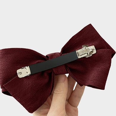 Womens Linen Style Fabric Bow Hair Clips 2 Pack Long Barrettes Secure Hold