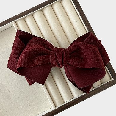 Womens Linen Style Fabric Bow Hair Clips 2 Pack Long Barrettes Secure Hold