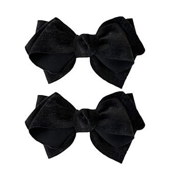 Womens Linen Style Fabric Bow Hair Clips 2 Pack Long Barrettes Secure Hold