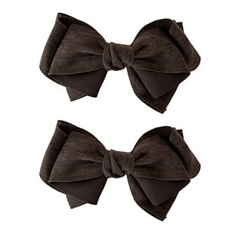 Womens Linen Style Fabric Bow Hair Clips 2 Pack Long Barrettes Secure Hold