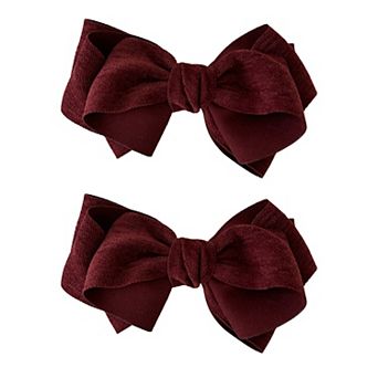 Womens Linen Style Fabric Bow Hair Clips 2 Pack Long Barrettes Secure Hold
