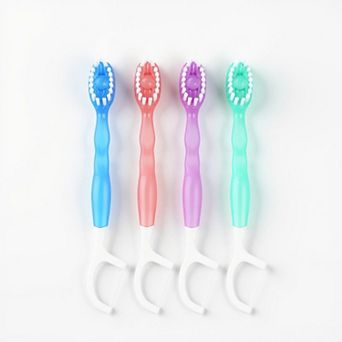 Travel Toothbrush with Flosser Handle 2-in-1 Oral Care Tool Set 1 Box 12 pc