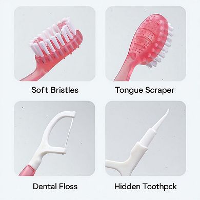 Travel Toothbrush with Flosser Handle 2-in-1 Oral Care Tool Set 1 Box 12 Pieces