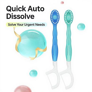 Travel Toothbrush with Flosser Handle 2-in-1 Oral Care Tool Set 1 Box 12 Pieces