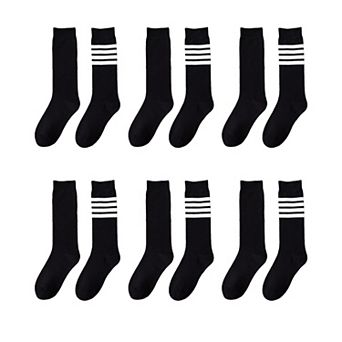Womens Cotton Crew Socks 6 Pairs Striped Athletic Design Soft Breathable Comfort