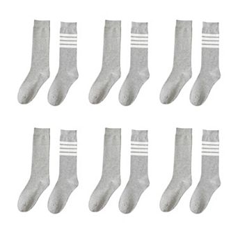 Womens Cotton Crew Socks 6 Pairs Striped Athletic Design Soft Breathable Comfort