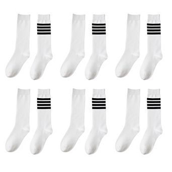 Womens Cotton Crew Socks 6 Pairs Striped Athletic Design Soft Breathable Comfort