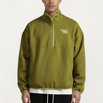 Men's Half Zip Pullover with Stand Collar and Relaxed Fit