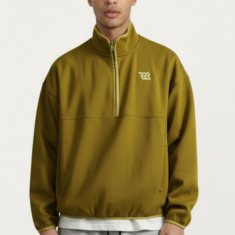 Men's Half Zip Pullover with Stand Collar and Relaxed Fit
