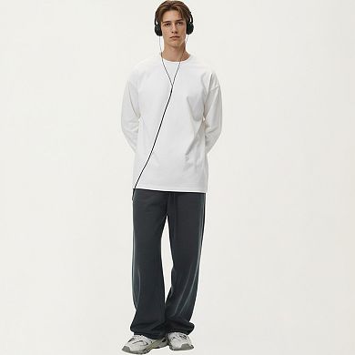 Men's Long Sleeve Crewneck T Shirt with Relaxed Fit and Clean Minimal Design