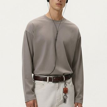 Men's Long Sleeve Crewneck T Shirt with Relaxed Fit and Clean Minimal Design