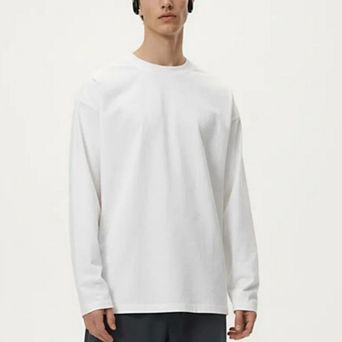 Men's Long Sleeve Crewneck T Shirt with Relaxed Fit and Clean Minimal Design