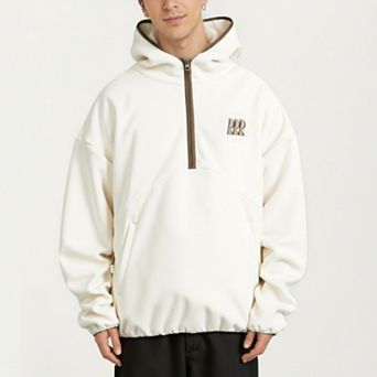 Men's Half Zip Hooded Pullover with Front Pocket and Relaxed Fit