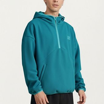 Men's Half Zip Hooded Pullover with Front Pocket and Relaxed Fit