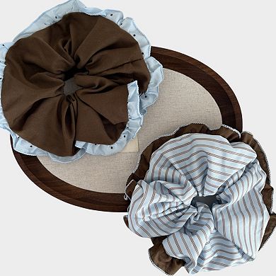 Womens Large Fabric Hair Scrunchies 3 Pack Soft Ruffled Elastic Hair Ties