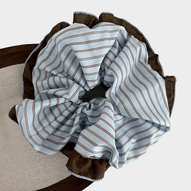 Womens Large Fabric Hair Scrunchies 3 Pack Soft Ruffled Elastic Hair Ties