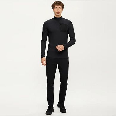Men's Long Sleeve Half Zip Performance Top with Secure Chest Pocket and Stretch Knit Fabric
