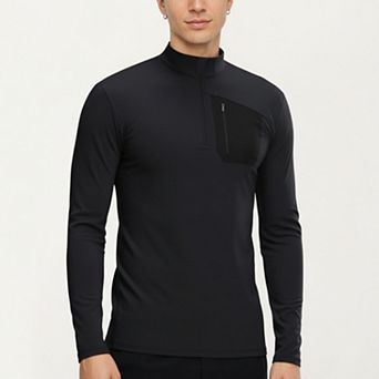 Men's Long Sleeve Half Zip Performance Top with Secure Chest Pocket and Stretch Knit Fabric
