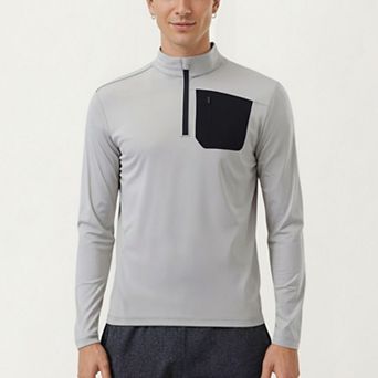 Men's Long Sleeve Half Zip Performance Top with Secure Chest Pocket and Stretch Knit Fabric