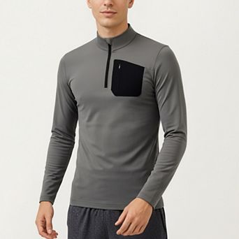 Men's Long Sleeve Half Zip Performance Top with Secure Chest Pocket and Stretch Knit Fabric