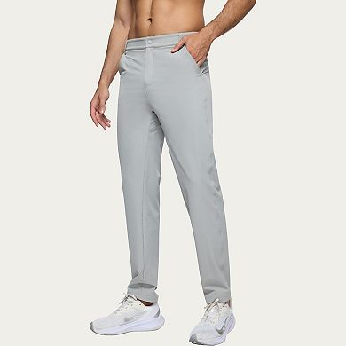Men's Performance Stretch Pants with Button Waist Closure and Tapered Athletic Fit