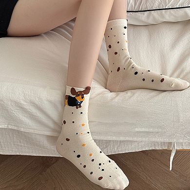 Womens Cotton Crew Socks 6 Pairs Soft Breathable Cute Dog Pattern Everyday Wear