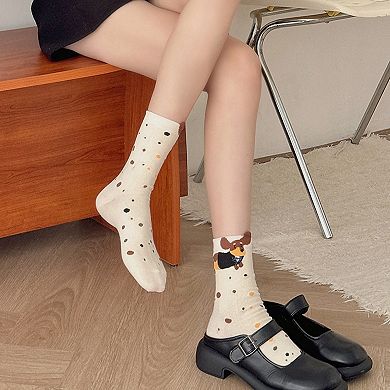 Womens Cotton Crew Socks 6 Pairs Soft Breathable Cute Dog Pattern Everyday Wear
