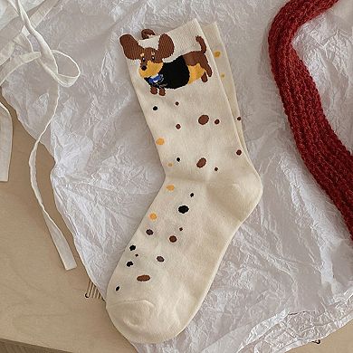 Womens Cotton Crew Socks 6 Pairs Soft Breathable Cute Dog Pattern Everyday Wear