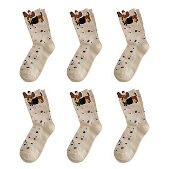 Womens Cotton Crew Socks 6 Pairs Soft Breathable Cute Dog Pattern Everyday Wear