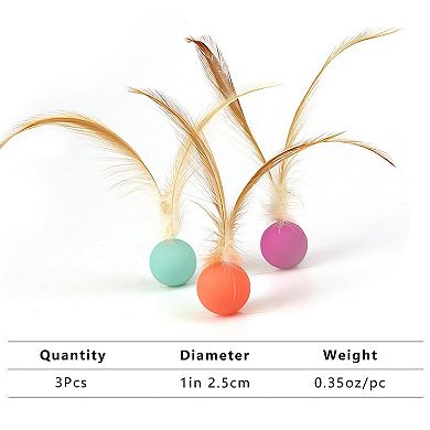 Interactive Cat Toys Bouncy Ball with Natural Feathers for Indoor Cats and Kittens 3 PCs Set
