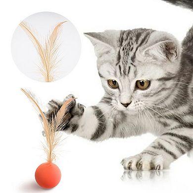 Interactive Cat Toys Bouncy Ball with Natural Feathers for Indoor Cats and Kittens 3 PCs Set