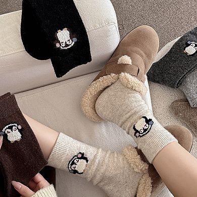Womens Soft Cotton Crew Socks 6 Pairs Cute Animal Embroidery Comfortable