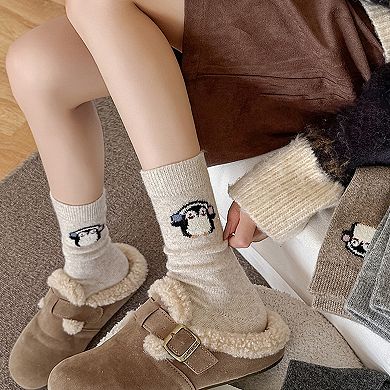 Womens Soft Cotton Crew Socks 6 Pairs Cute Animal Embroidery Comfortable